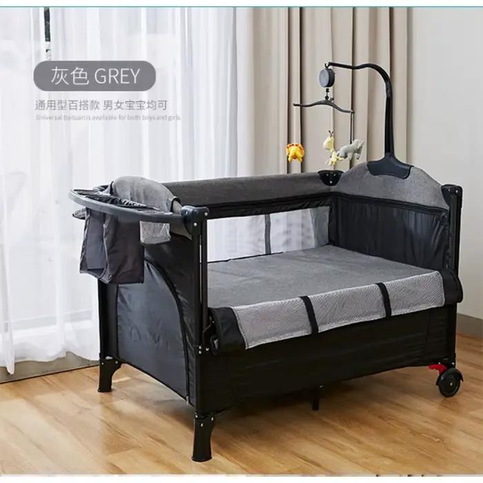 Lit bébé pliable 4 en 1 0-3 ans Lit multifonctionnel avec berceau Table à langer