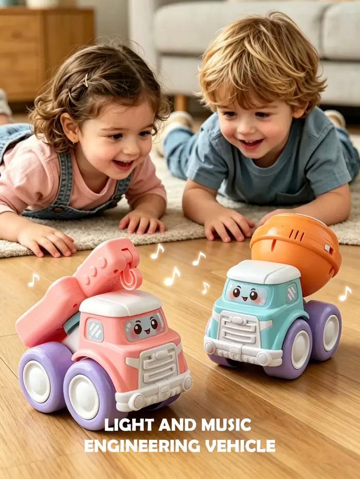 1 adorable camion musical pour bébés, avec piano, guitare et batterie ; excellent véhicule éducatif sensoriel à friction pour les jeunes enfants