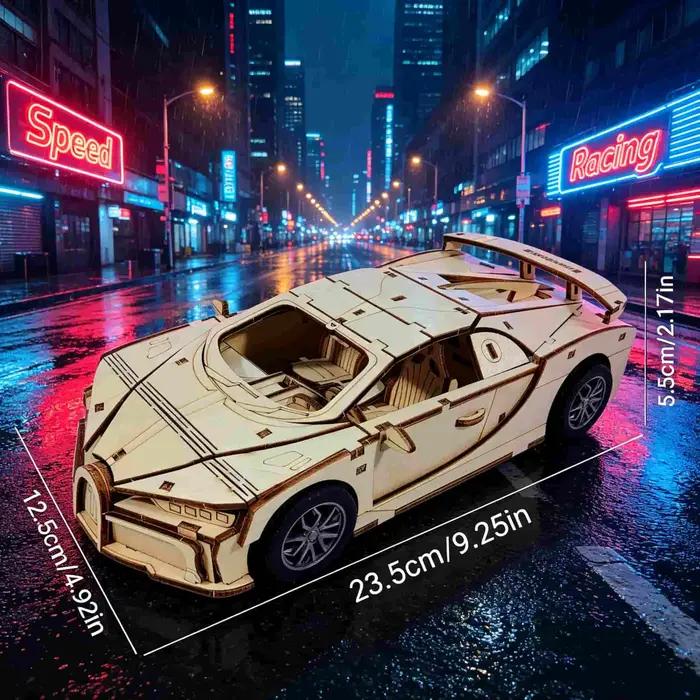Puzzle de voiture de course en bois 3D : Cadeau artisanal DIY amusant et éducatif