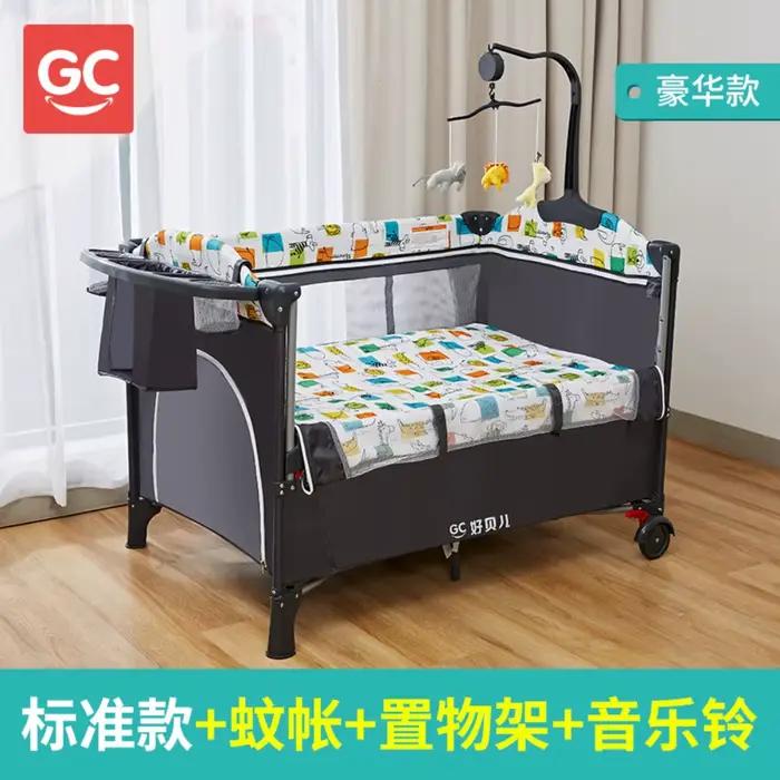 Lit bébé pliable 4 en 1 0-3 ans Lit multifonctionnel avec berceau Table à langer