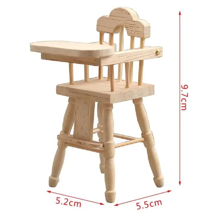 Chaise de salle à manger en bois pour maison de poupée 1:12