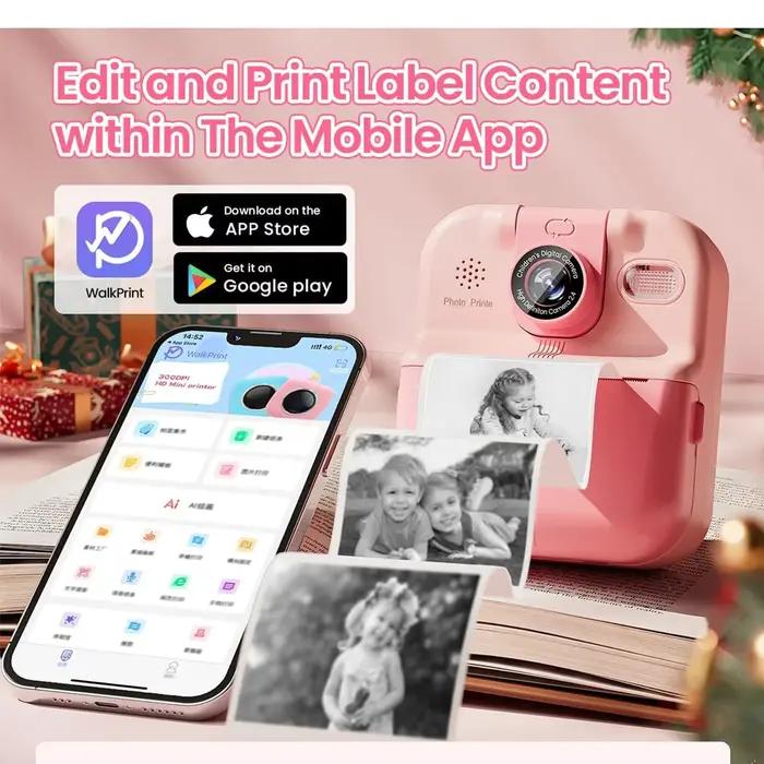 Caméra pour enfants Impression instantanée Connexion Bluetooth Photo 1080P HD