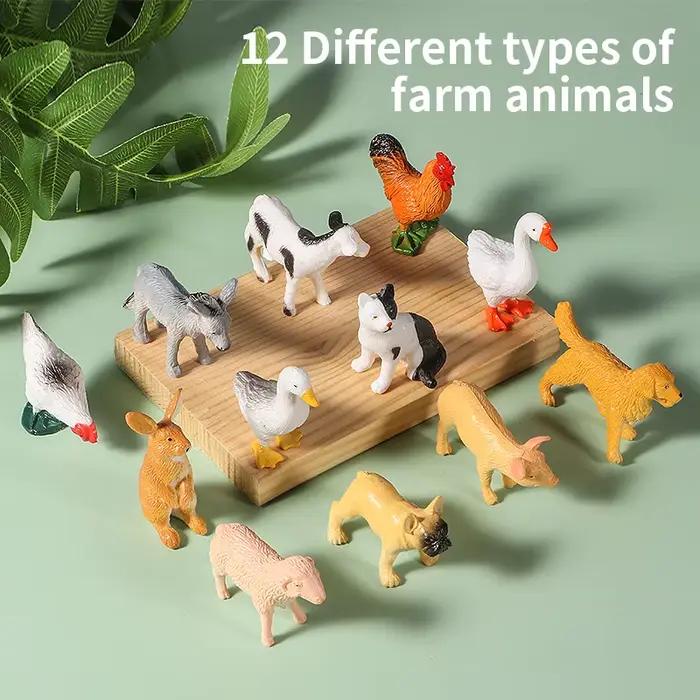 12 pièces Mini Figurines de ferme modèle Animal réaliste chien canard coq cochon mouton chat Figurines simulé PVC jouet éducatif