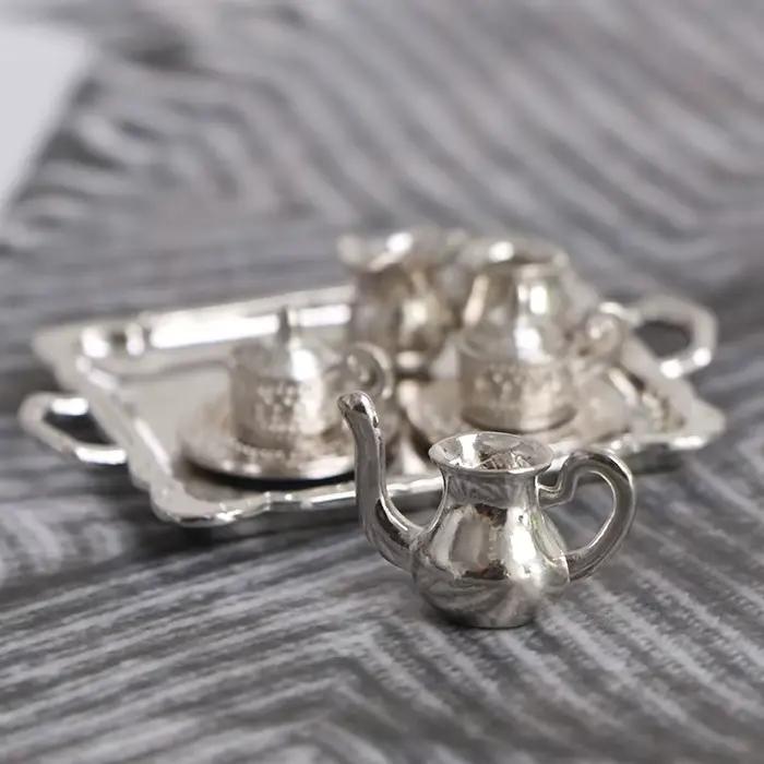Maison de poupée Miniature jouet argent métal décoration Vase Pot accessoires décoratifs