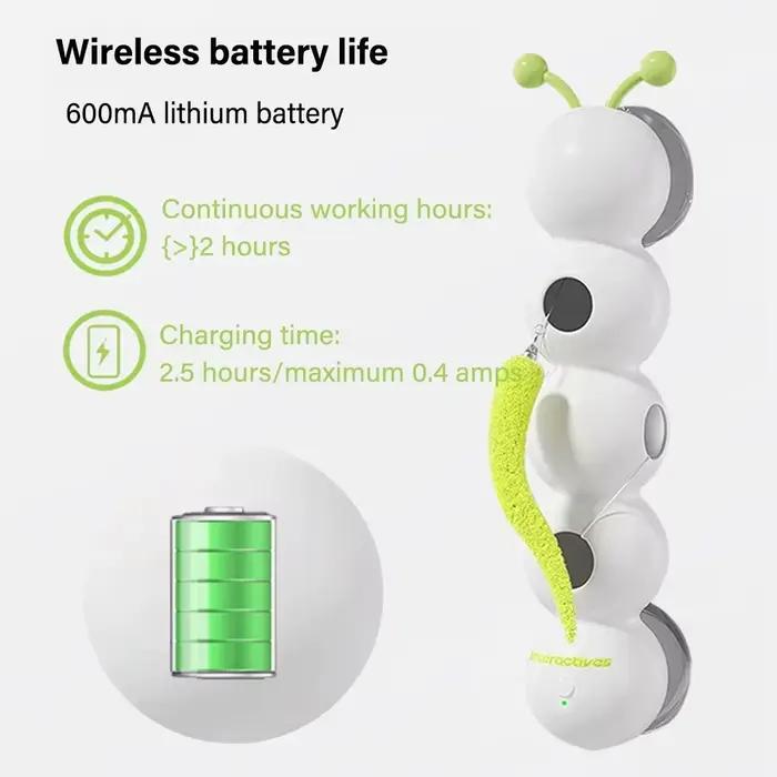 Jouet Interactif Caterpillar Pour Chats Blanc Rechargeable Encourageant L'Activité Physique Et Améliorant Les Liens Entre Humains Et Animaux Occasions Spéciales
