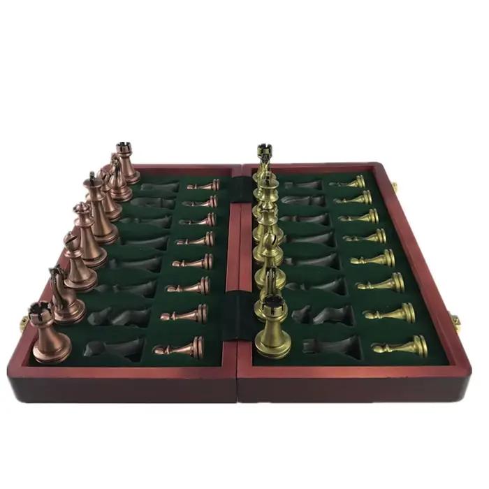 Classique En Alliage de Zinc Pièces D'échecs En Bois Échiquier Jeu