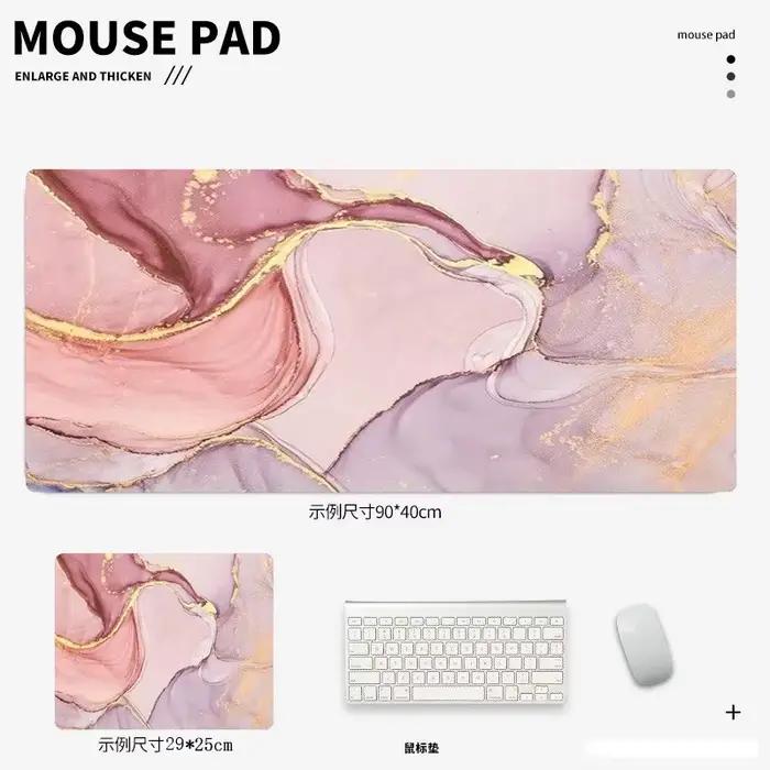 Tapis de souris à texture marbrée, design de luxe rose doré, tapis de bureau grand format en caoutchouc souple, pour jeux, ordinateur, clavier, rose, gaming