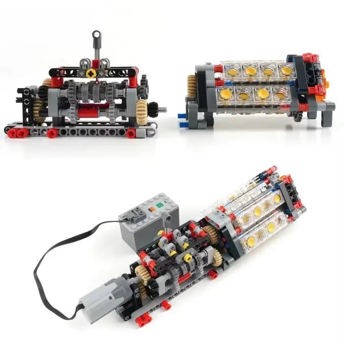 Blocs de construction stemedu moteur V16 transparent technic assemblez votre propre transmission 6 vitesses jouets de bricolage pour adolescents occasions spéciales