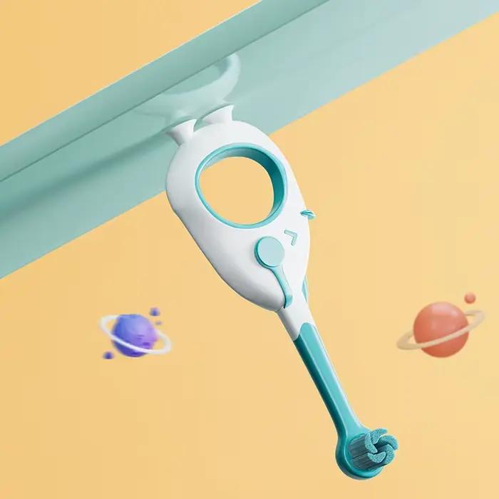 Brosse à dents pour bébé de 0 à 3 ans, mignon, dessin animé, petite tête, brosse à dents pour bébé, emballée individuellement, ventouse inférieure peut supporter