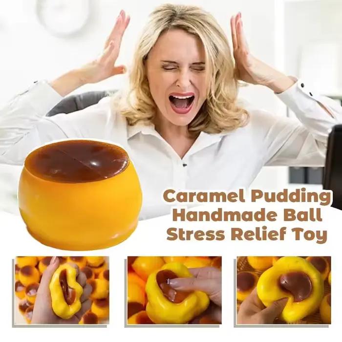 Jouet Squishy Créatif en Forme de Pudding au Caramel, Jouet Anti-Stress à Presser sans Rebond avec Remplissage en Blocs de Construction pour Adultes
