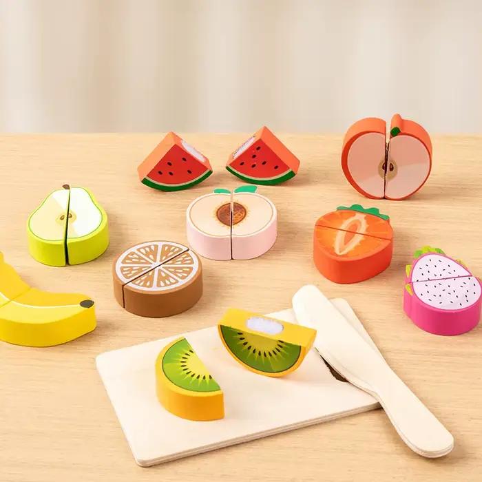 Ensemble de coupe de jeu de simulation en bois-jouet aux fruits/fruits de mer/à thème alimentaire pour les enfants