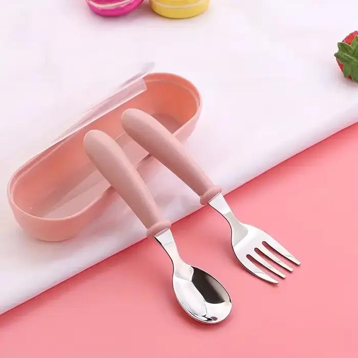 Couverts en acier inoxydable pour enfants 3-6 ans boîte adaptée apprendre à manger occasions spéciales bleu rose vert