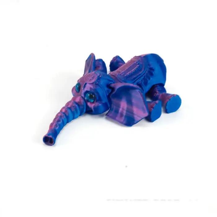 Figurine d'éléphant imprimée en 3D multiple articulations en plastique finition polie pour décoration maison et cadeaux d'anniversaire ou de Noël