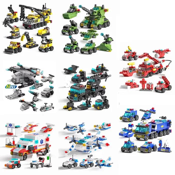 Blocs de construction mini taille 6 en 1 bricolage voiture de police camion de pompier chateau modele en briques occasion speciale enfant 6 12 ans imagination creation jeux enfants jouer jouer ensemble