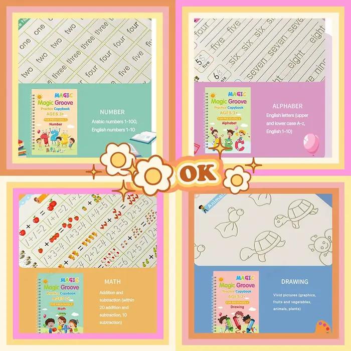 Cahier d'écriture cursive pour enfants, nettoyage rainuré de l'écriture manuscrite, pratique magique, blocalligraphie, maternelle, alth