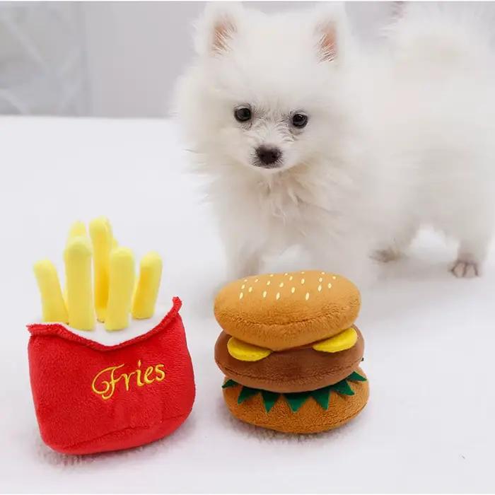 Jouet en peluche amusant pour chien, frites, hamburger, couinement coule, morsure à mâcher, fournitures pour animaux de compagnie PupMED