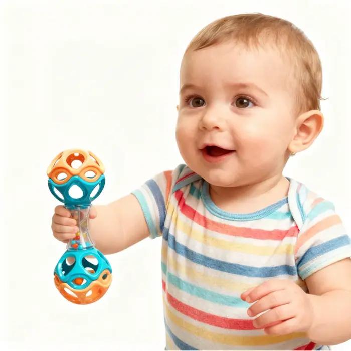 Jouet de dentition et de préhension pour bébé, boule à hochet en caoutchouc souple pour le développement sensoriel, cadeaux idéaux pour les nouveau-nés