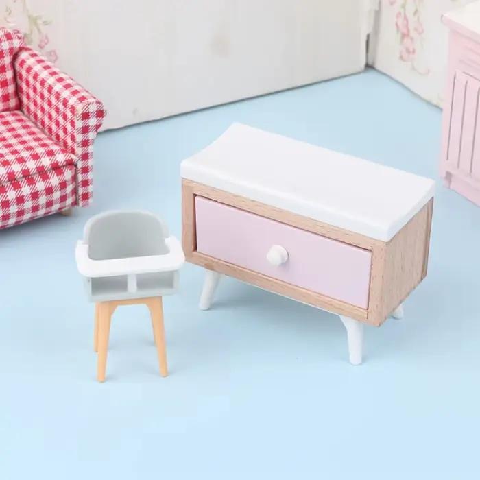 1/12 maison de poupée bébé chambre meubles accessoires toboggan/Cheval de Troie/Table/chaise de salle à manger/lit pour enfants semblant jouer jouet