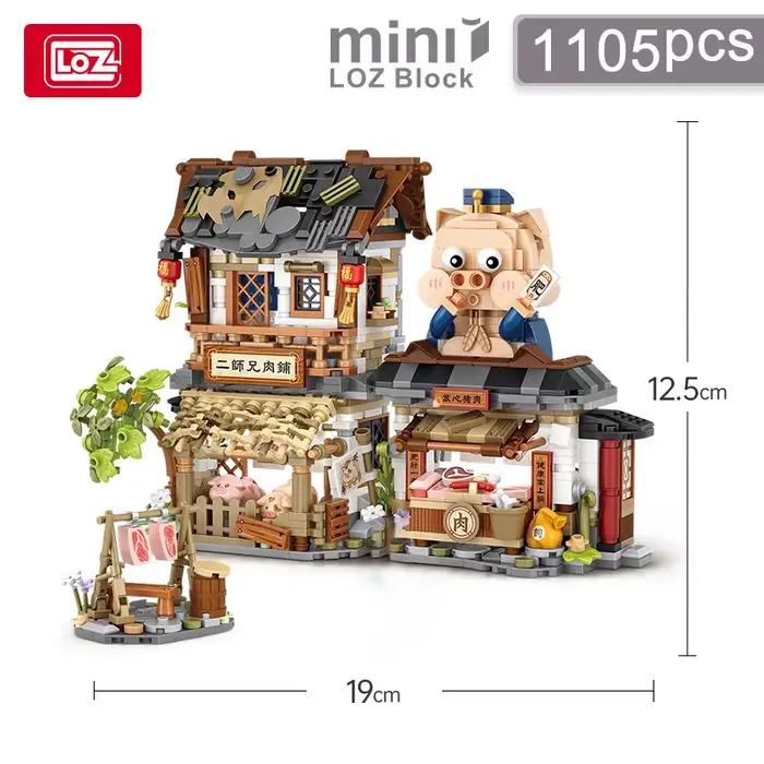 LOZ Street View deux frères boucher boutique abeille station Express magasin d'épicerie modèle décoration blocs de construction pour enfants jouet