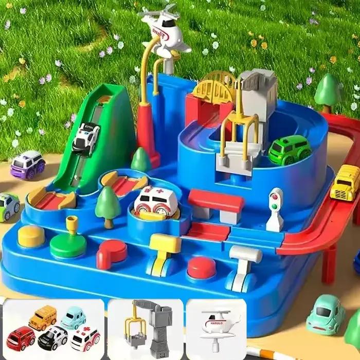 Modèle de voiture sur rail de course en plastique abs pour enfants et adolescents jouet éducatif avec chemins de fer animaux et fusées spatial occasion spéciale pour garçons filles et passionnés de mécanique