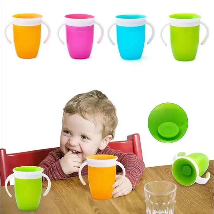Gobelet d'apprentissage bébé avec double poignée couvercle rotatif 360 degrés étanche pour 0-1 ans 1-2 ans 3-6 ans occaions spéciales