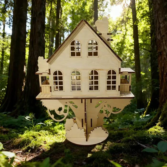 Modèle de puzzle de maison dans les arbres de la jungle en 3D