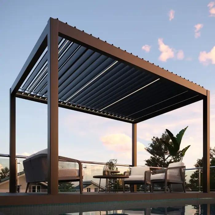 Pergola pare-soleil extérieure 3x6 4x6, Pergolas à persiennes en aluminium motorisé électrique étanche, Kit de toit de Pergola bioclimatique, Gazebo