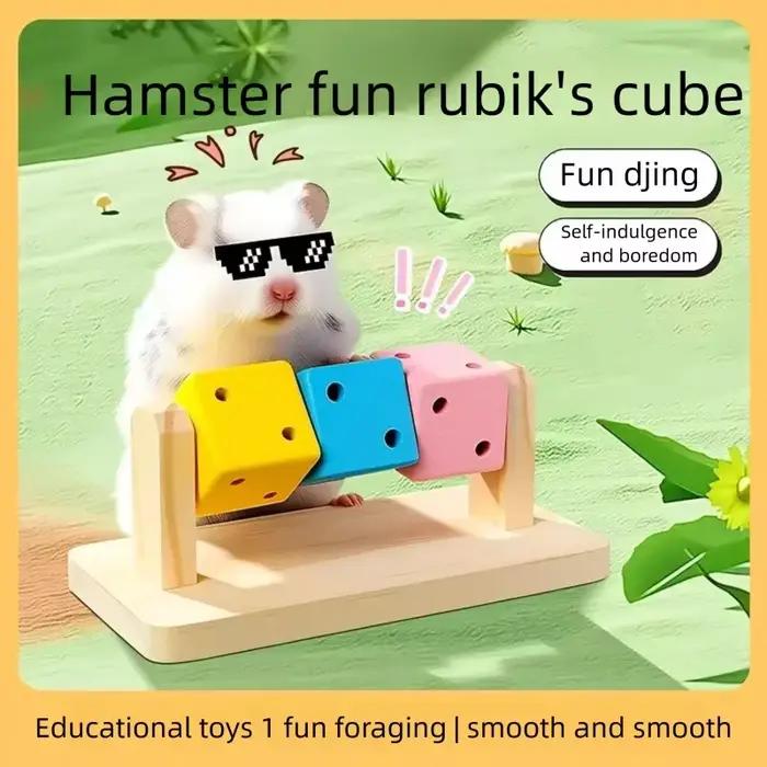 Jouet à mâcher interactif en bois coloré en forme de cube de Rubik