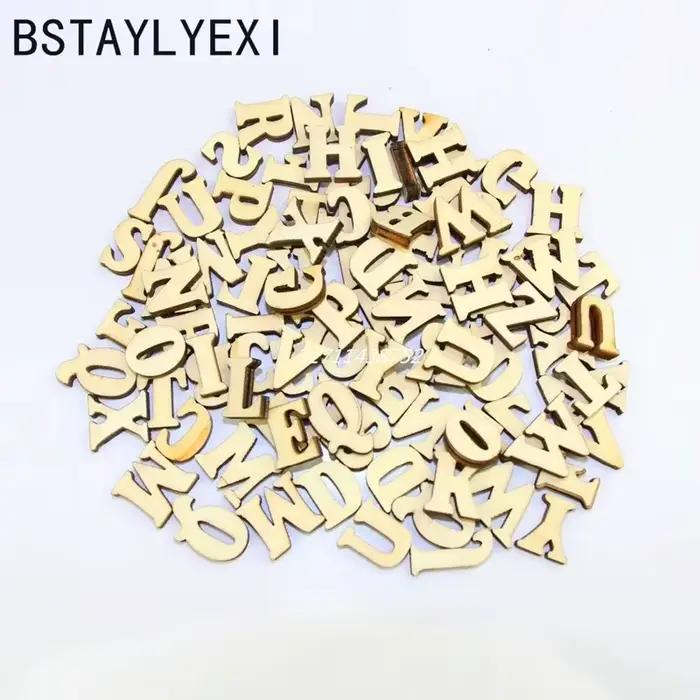 104 pièces lettres de l'alphabet anglais complètes chiffres en bois artisanat décoration de la maison Alphabet mariage anniversaire Figurines Miniatures