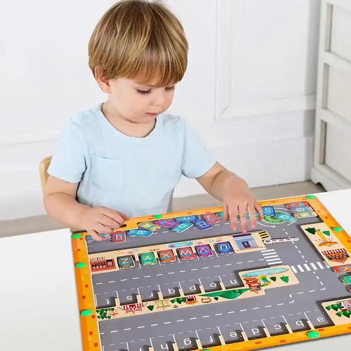 Montessori Alphabet magnétique labyrinthe lettre Puzzle cadeaux pour enfants Parking Puzzles