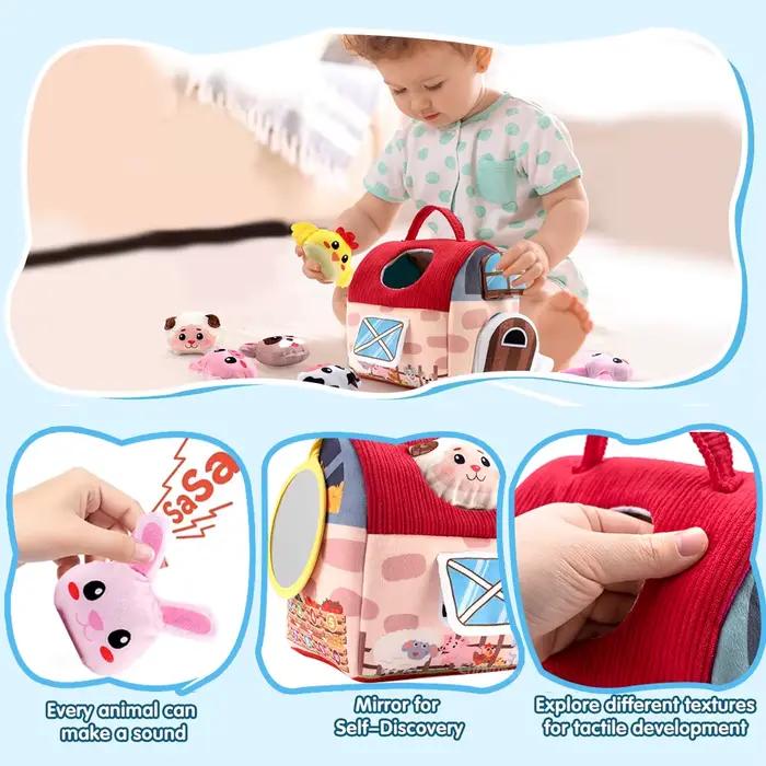 Grange en peluche avec animaux de ferme pour tout-petit, jouet sensoriel Montessori, portable et éducatif, cadeau pour nouveau-né, occaSIONS SPECIALES