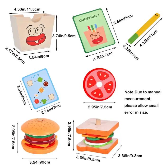 Jouet Montessori Sandwich à Hamburger en Bois Frites Tri Empilable Jeu Simulation Apprentissage Préscolaire Occasions Spéciales