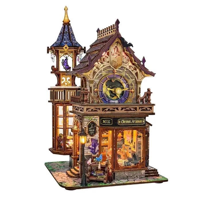 Bricolage temps en bois Club magique chalet maisons de poupée Kits de modèles miniatures maison