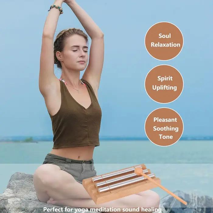 Carillon de méditation en bois Miwayer 1/2/3/5/7 tons – Base en bois massif, avec marteau, 440 Hz, son clair, pour la pleine conscience et la salle de classe