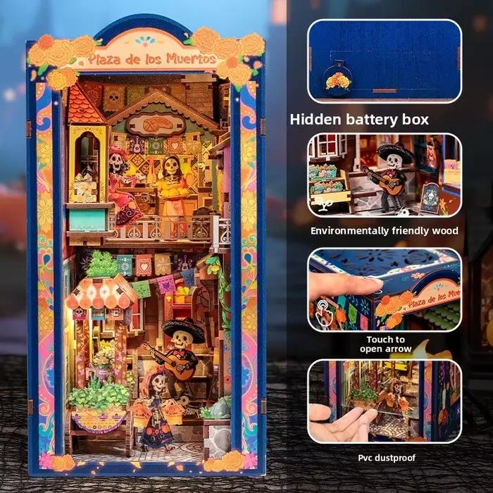 Kit de construction de maison miniature diy ensemble de blocs de construction puzzle 3d artisanat deco etagere livre jouet educatif enfants