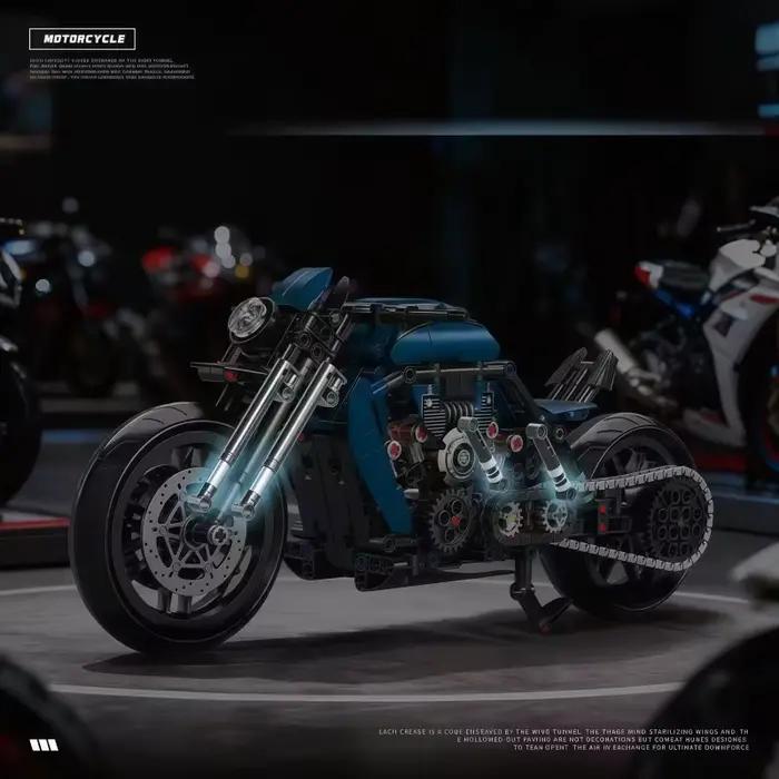 Briques de construction pour moto à moteur V-Twin | Chaîne de transmission réaliste | Jouet d'ingénierie STEM pour les