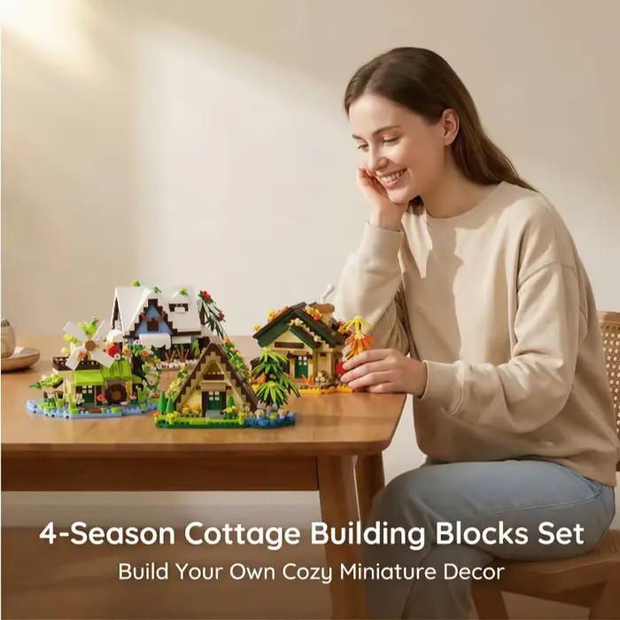 Ensemble de blocs de construction de maison de campagne quatre saisons