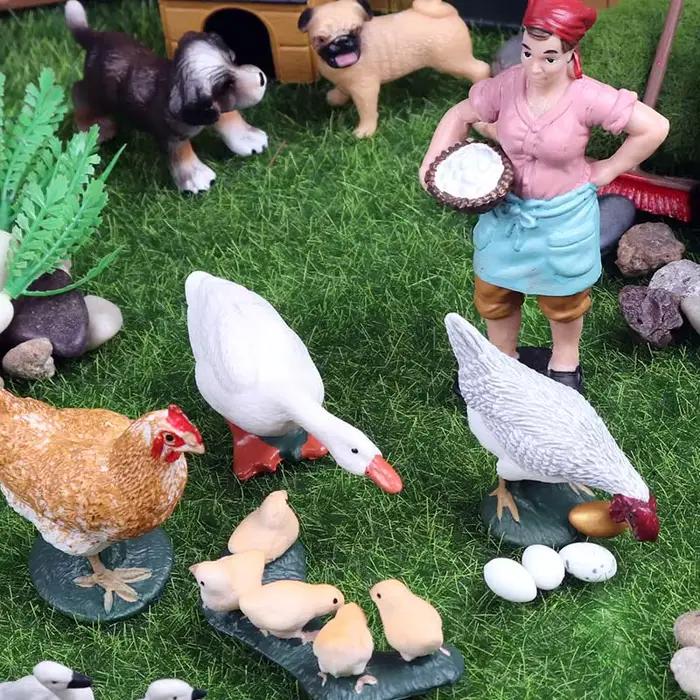 Oenux nouveau modèle de personnes fermières Simulation personnel de ferme mangeoire figurines d'action cochon animaux Figurine Miniature beaux jouets pour les enfants