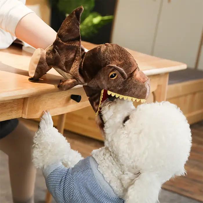 Marionnette à main de dinosaure en peluche pour animal de compagnie
