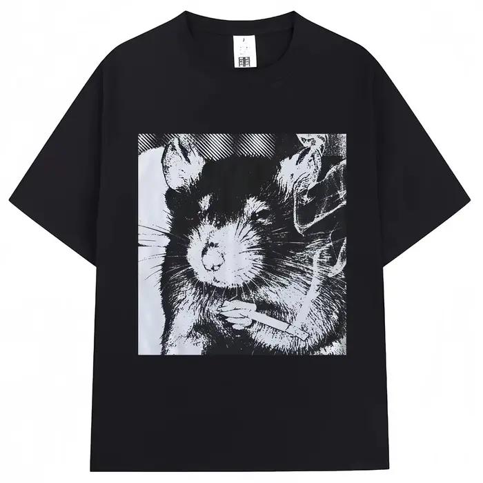 T-shirt humoristique avec motif de rat fumant une cigarette, pour hommes et femmes, mode vintage, manches courtes, surdimensionné, 100% coton, t-shirts décontractés