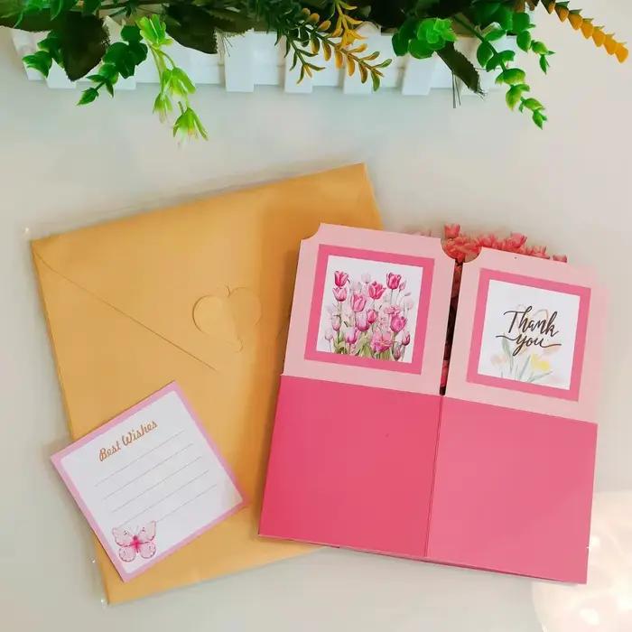 Carte de vministériels x fleur de tulipes avec enveloppe, boîte florale pop-up 3D, cadeaux surprises pour la fête des mères, anniversaire des travailleurs de Thanksgiving