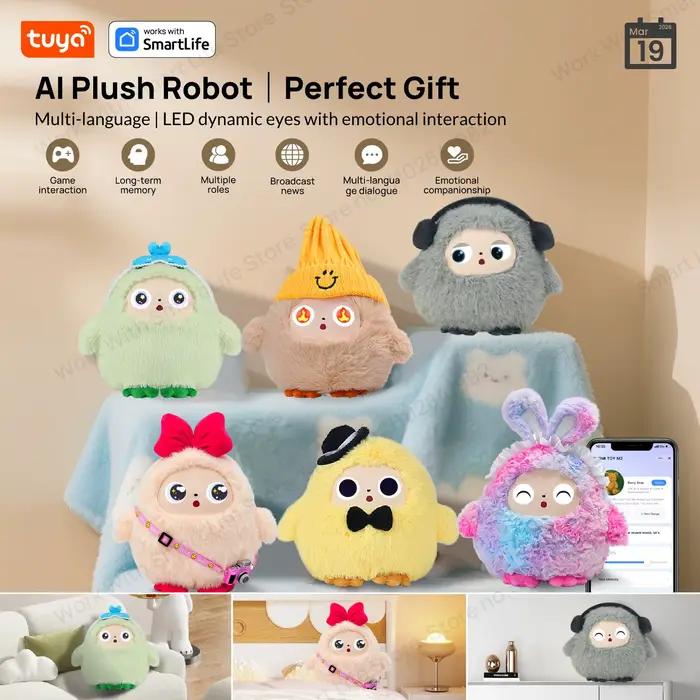 Robot en peluche intelligent Tuya AI, animal de compagnie électronique interactif vocal, jouet compagnon aux yeux LED dynamiques, rechargeable par USB, cadeau pour tous les âges