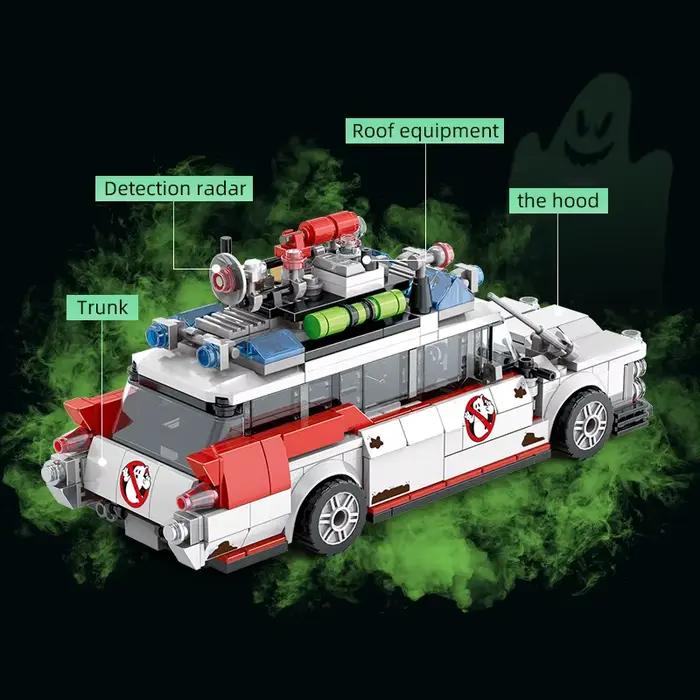 Mini Voiture de Course Fantôme en Blocs de Construction 562 Pièces MOC Briques Ambulance Rétro Jouet d'Assemblage DIY pour Adultes Cadeau d'Halloween Noël Anniversaire