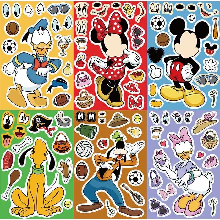 8/16 feuilles faire un visage Disney Mickey Minnie Mouse Puzzle autocollants dessin animé mignon assembler