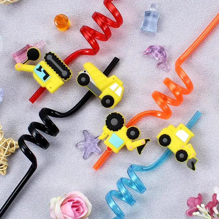 12 pailles colorées sur le thème des excavatrices