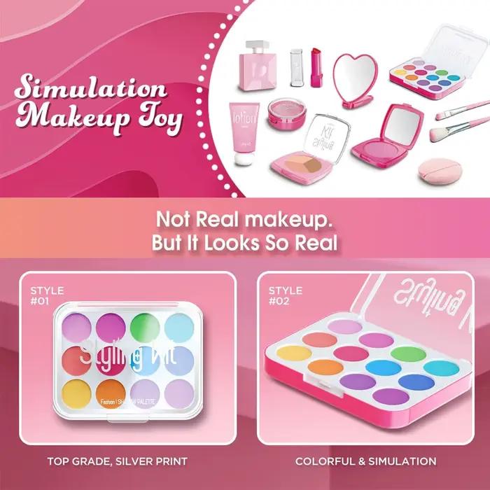 Jouets de maquillage simulés, jeu d'imitation, cosmétiques de beauté, ensemble de maquillage factice pour filles, rouge à lèvres, poudre, fard à joues, pas de vrai maquillage pour les enfants