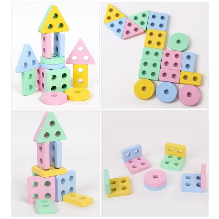 Blocs de construction quatre ensembles de colonnes à manches géométriques pour enfants