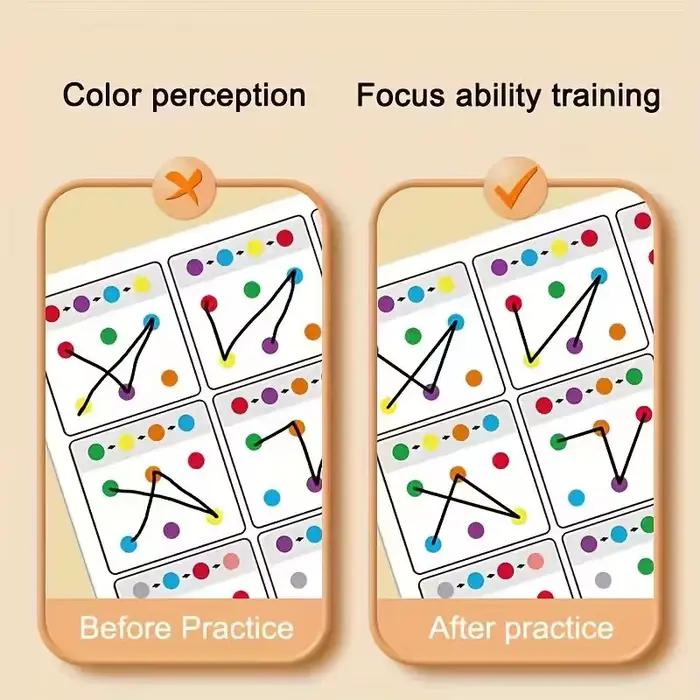 Cartes de liaison d'entraînement de stylo effaçable réutilisables de taille A4 de 12 pages, exercice d'attention de mise au point de suivi visuel pour les enfants pour améliorer la mémoire