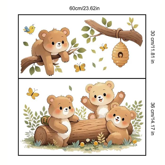 Autocollants muraux autocollants à motif de forêt et d'ours coquins pour porte coulissante, décoratifs pour chambre d'enfant