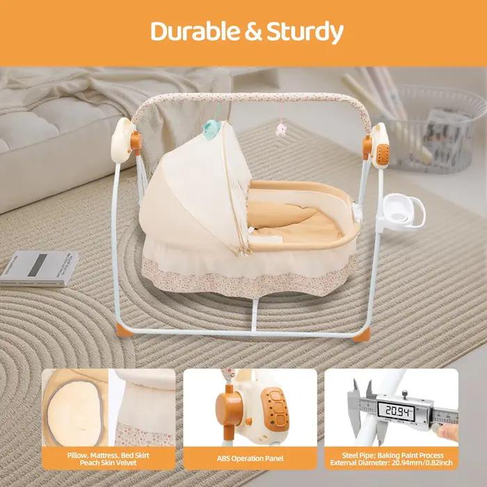 Berceau électrique pour bébé avec 12 chansons intégrées et Bluetooth, 5 vitesses de balancement, pliable et portable, pour bébés de 0 à 2 ans, occasions spéciales et moments de jeu